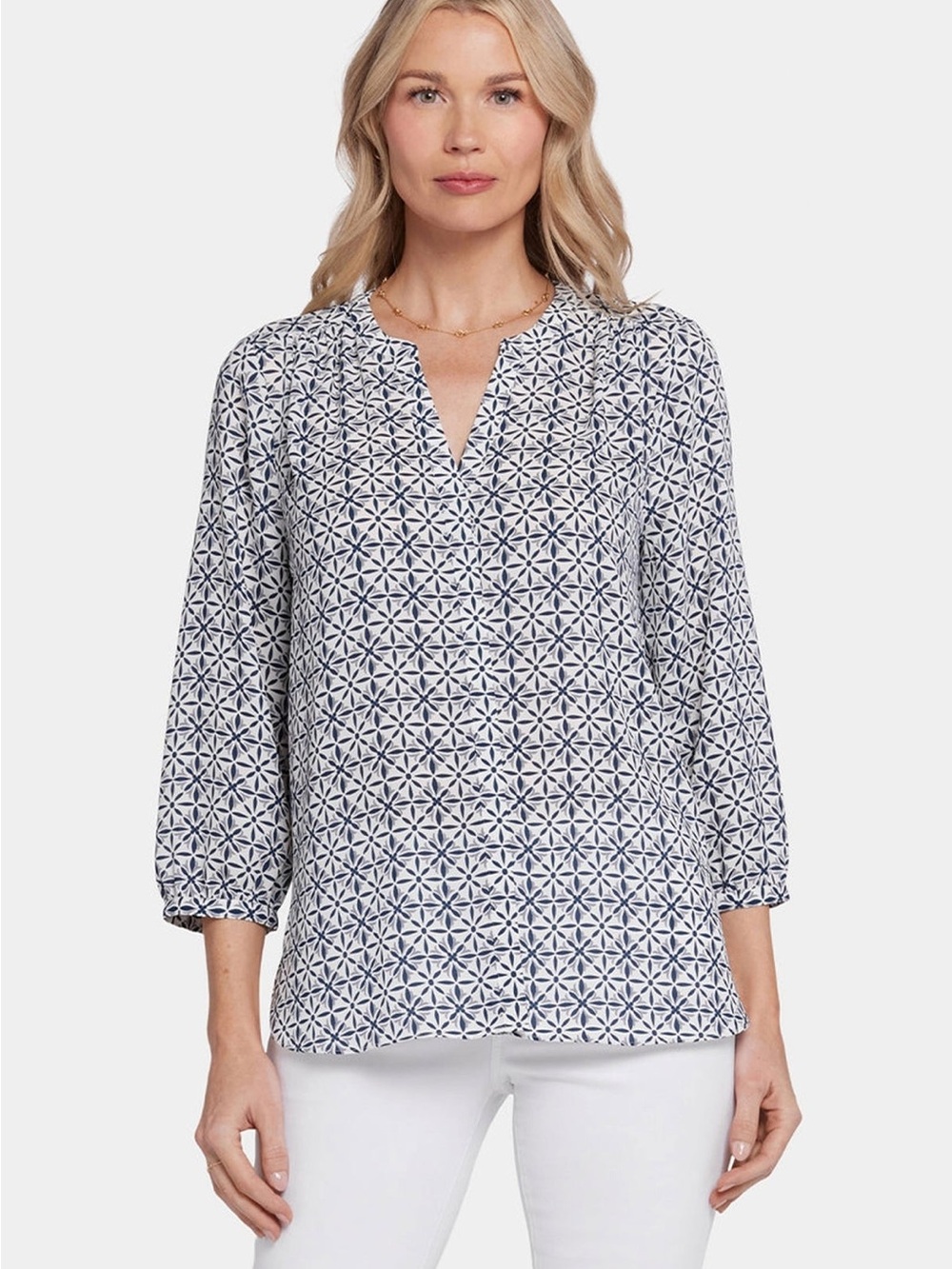 NWOT NYDJ Pintuck Blouse Graphic Print (Early Bird) - M